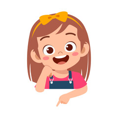 Happy Little Girl Pointing Downward With a Cheerful Expression Illustration