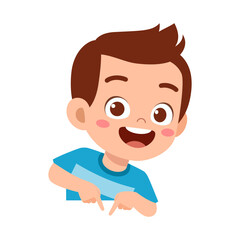 Happy Boy Pointing Down with Fingers Illustration of Cute Kid Cartoon Smiling and Cheerful