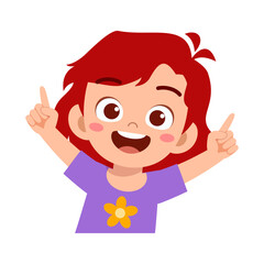 Cheerful Girl Pointing Upwards with a Happy Expression in Cartoon Illustration Style