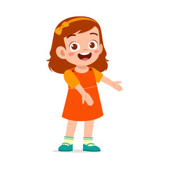 Cute Little Girl Smiling and Standing with Arms Outstretched Illustration on White Background