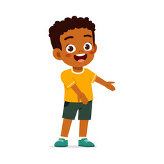 Happy Little Boy with Arm Outstretched, Smiling and Looking at Camera Illustration