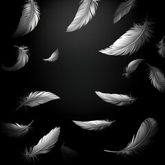 Obraz premium White Feathers Falling for Dark Background.