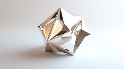 Shiny geometric object casting a shadow on a white surface