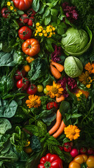 A Lush Symphony of Colors and Textures: The Harmony of a Flourishing Vegetable Garden in Full Bloom