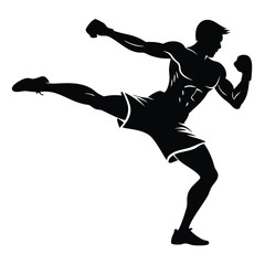 Side profile silhouette of a boxer throwing a punch vector illustration