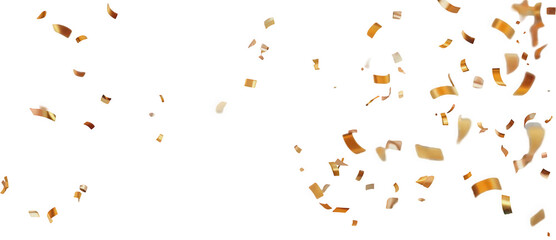 Obraz premium Colorful gold confetti falling against a bright white background.