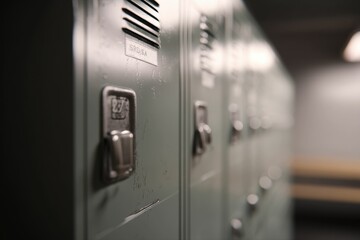 Row of School Lockers Interior View with Shallow Depth of Field