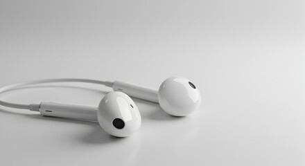 White Earphones on a White Smooth Surface Electronic Gadget for Listening Music with Shadow