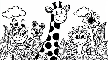 Obraz premium Cute Cartoon Animals in Jungle Scene
