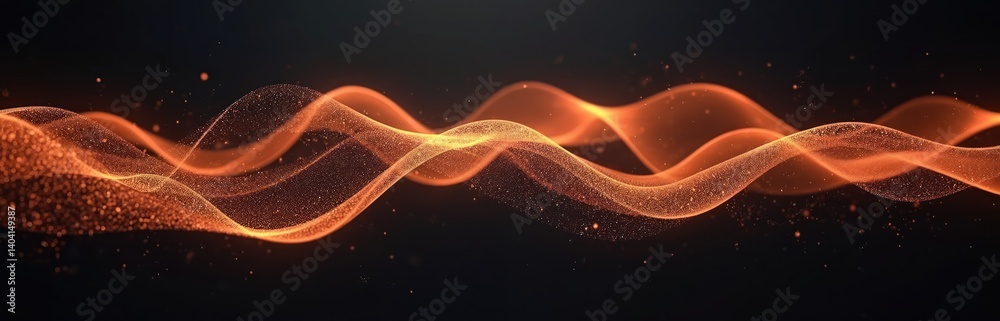 Aufkleber abstract dynamic illustration of sound waves on black background. wavy lines with orange particles. 