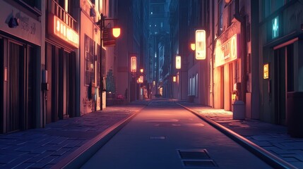 Obraz premium Nocturnal urbanism, An evocative stroll through a serene cityscape vista