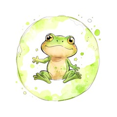 Adorable Frog in a Watercolor Bubble