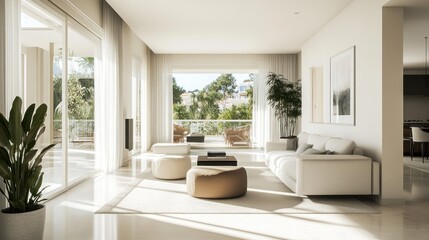 Serene living space with abundant sunlight and natural elements in design