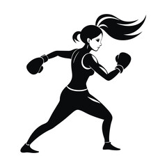 realistic silhouette of a female boxer in ponytail vector