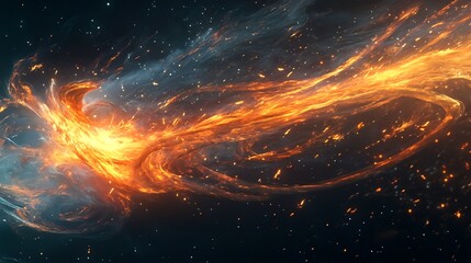 An illustration of a powerful solar storm erupting from the surface of the Sun. The scene shows massive solar flares and coronal mass ejections (CME) bursting outward