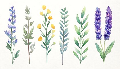 Fototapeta premium Watercolor Floral Set Herbs Flowers.