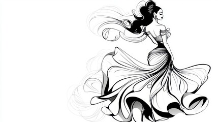 Elegant Woman in Flowing Dress Artwork