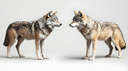 Obraz premium Two Grey Wolves Facing Each Other In Studio