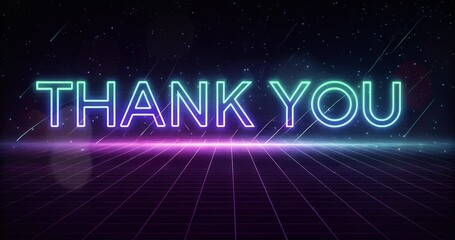 Thank You in colorful neon cyberpunk style with shooting star background. - Powered by Adobe