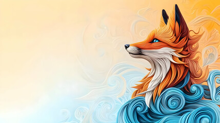 Obraz premium Orange Fox Profile With Blue Water Background