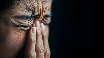 Close Up Of A Woman Crying And Experiencing Pain