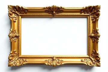Elegant ornate gold vintage frame, isolated on white , shadow, material