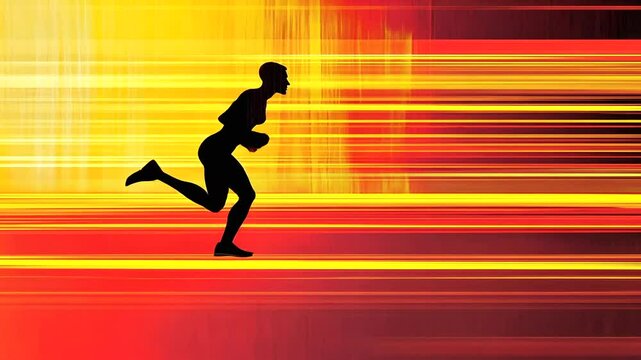 Runner sprints, city background, motion blur, speed