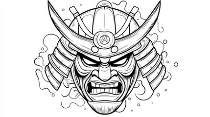 Intense Samurai Warrior Mask Illustration