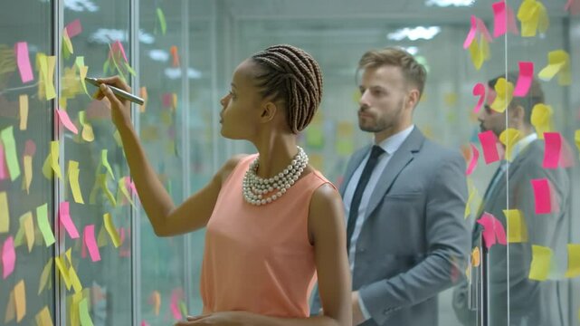 Mixed Race Business Woman Leads Brainstorming Session With Colleagues Generative AI