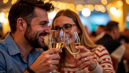 This setting appears during an evening event, as indicated by the soft golden illumination that enhances the festive mood