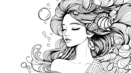 Beautiful Mermaid with Flowing Hair Art