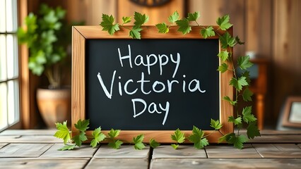 Happy Victoria Day written on a black chalkboard