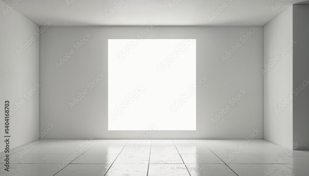 Poster white blank screen in minimalist room with artificial lighting. modern projection screen for present