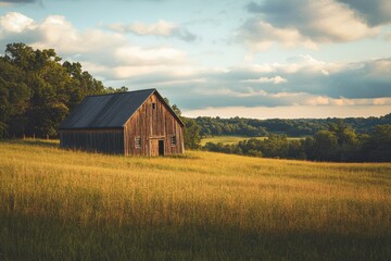 Obraz premium Rustic Wooden Barn in Golden Field