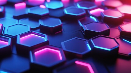 Abstract Hexagonal Pattern Illuminated with Neon Colors