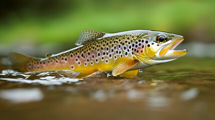 Fototapeta premium Brown Trout Leaping in a Shallow River