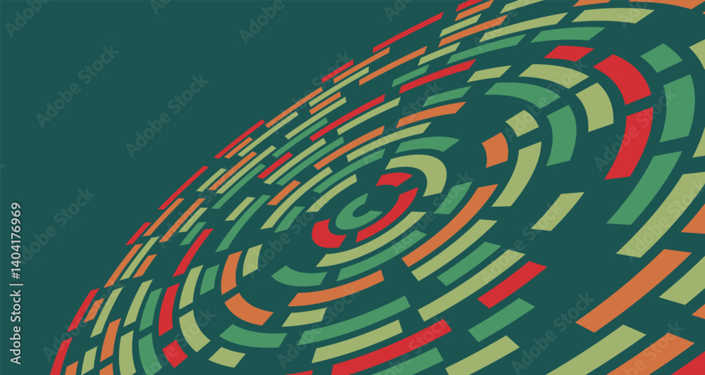 Poster abstract circular geometric background on dark green. a visually dynamic abstract design featuring c