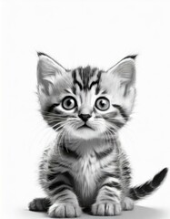 Fototapeta premium Pen and Ink Black and White Sketch of Cute Little Kitty Cat