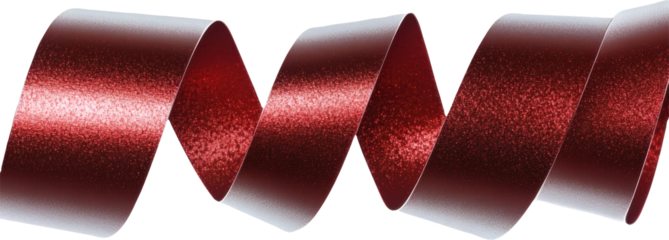 Red ribbon curls on transparent background 