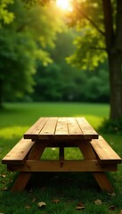 Fototapeta premium Solid wooden picnic table, clean lines, smooth surface , new, maple