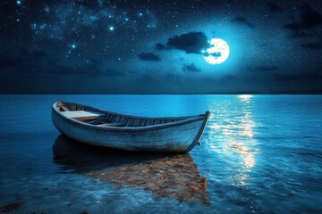 Moonlight Boat on Calm Water
