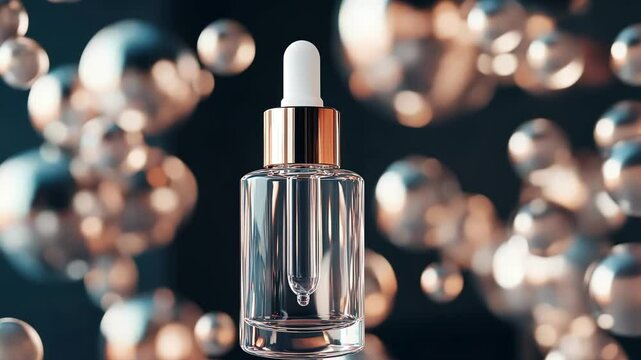 Captivating beauty elixir surrounded by shimmering bubbles in an enchanting ambiance Generative AI