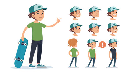 Cartoon-Skateboarder-Character-Expressions-Poses-Vector