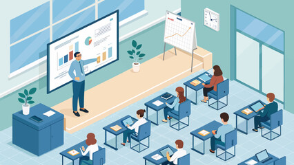 Classroom-Presentation-Teacher-Students-Isometric-View