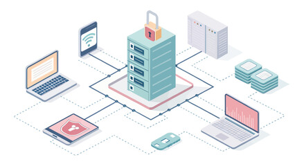 Data_Security_Network_Server_Protection_Isometric_Devices
