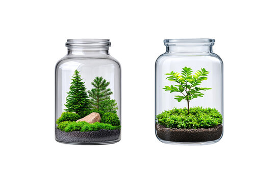 Miniature terrarium glass jars set for indoor gardening decor