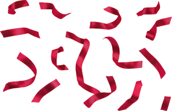 Red Ribbons Falling on transparent Background  - Powered by Adobe