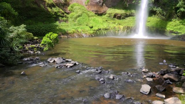 Close-Up of Bridal Veil Falls &ndash; Powerful Waterfall in Lush New Zealand Forest
