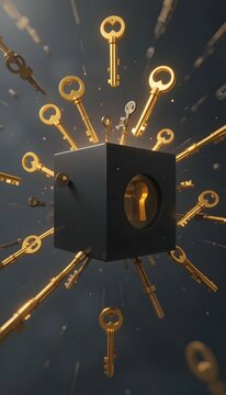 Keys Floating Around a Locked Cube - symbolizing choice, mystery, and hidden truths