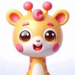 Naklejka premium A cheerful 3d anthropomorphic Giraffe with a rounded body, short legs, and big ears, featuring bright, pink and gold colors with smooth depicting a friendly, smiling face
